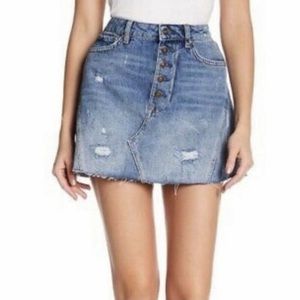 We The Free Button Fly Distressed Denim Mini Skirt Size 26